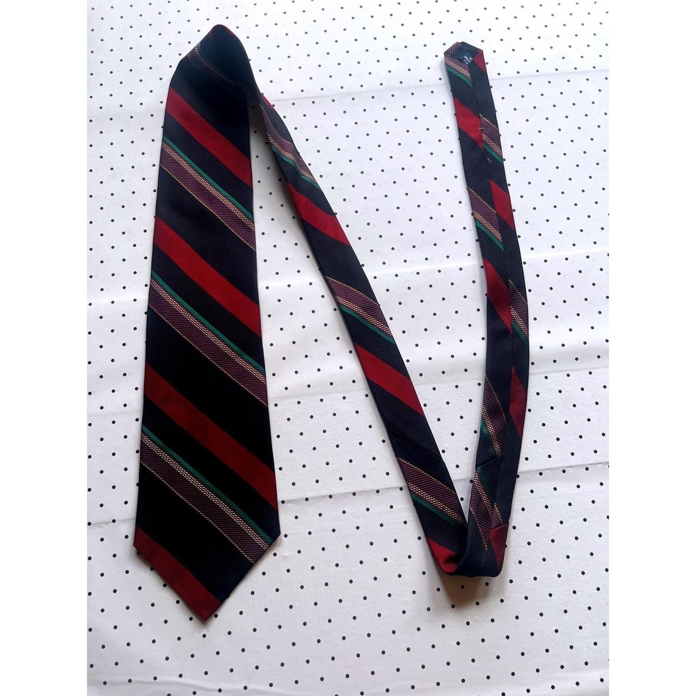 Mario Valentino Mens Silk Tie Navy Red Green Striped Regimental Made in USA